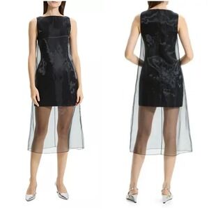 Theory Overlay Midi Dress‎ in Good LinenBlack Sheer Organza Midi Size 16 
NWT